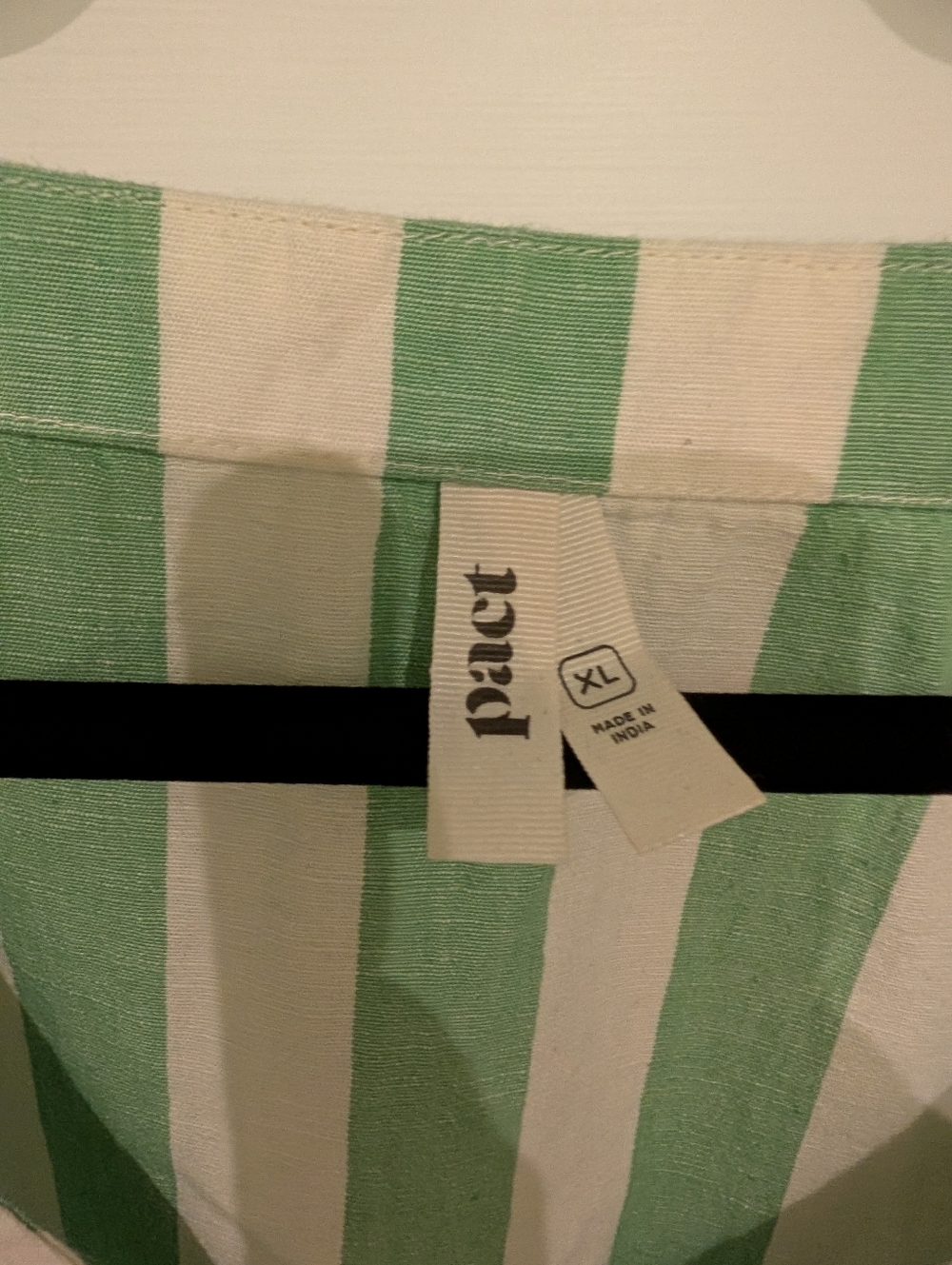 Pact Organic Cotton Linen Summer Button Front Dress With Pockets Green Stripe XL - Picture 3 of 6